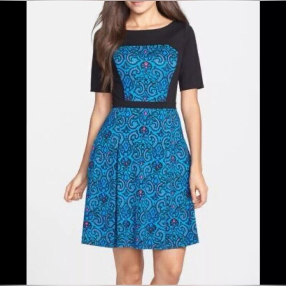 Tracy Reese Black and Blue Patterned Dress
